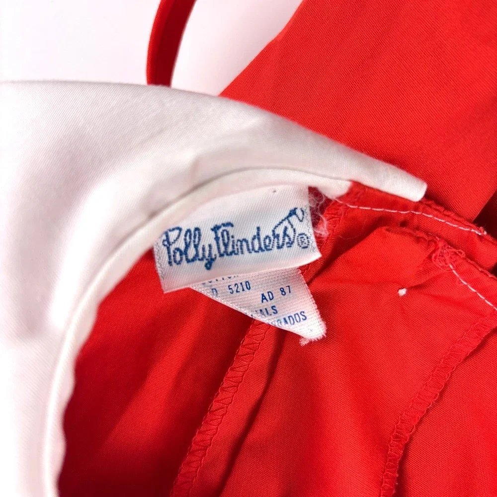 VTG Polly Flinders Embroidered Smocked Dress Sz 6 Red White School‎ Bus Charms